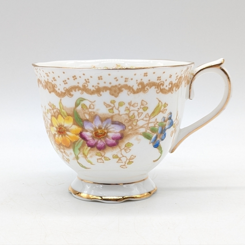 Vintage Royal Albert White Tan Floral Bone China Tea Cup